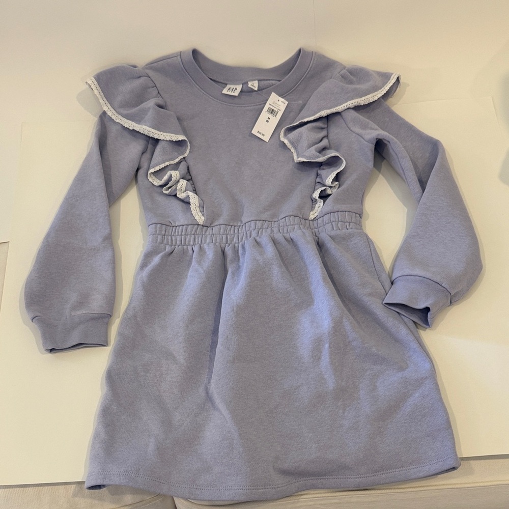 GAP Lilac Ruffle Long-Sleeve Knit Dress - M (8)
